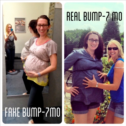 At around 10 weeks we went shopping at Motherhood Maternity and tried on the fake 7 month bump